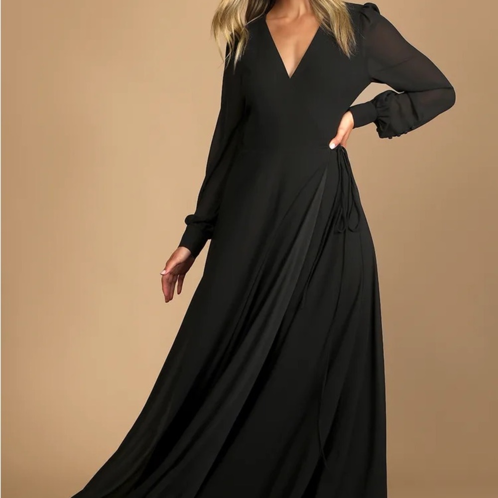 Lulu’s My Whole Heart Black Long Sleeve Wrap Dress